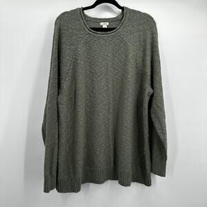 LL Bean Sweater Womens 2XL Plus Green Textured Pullover Crewneck Slub Knit